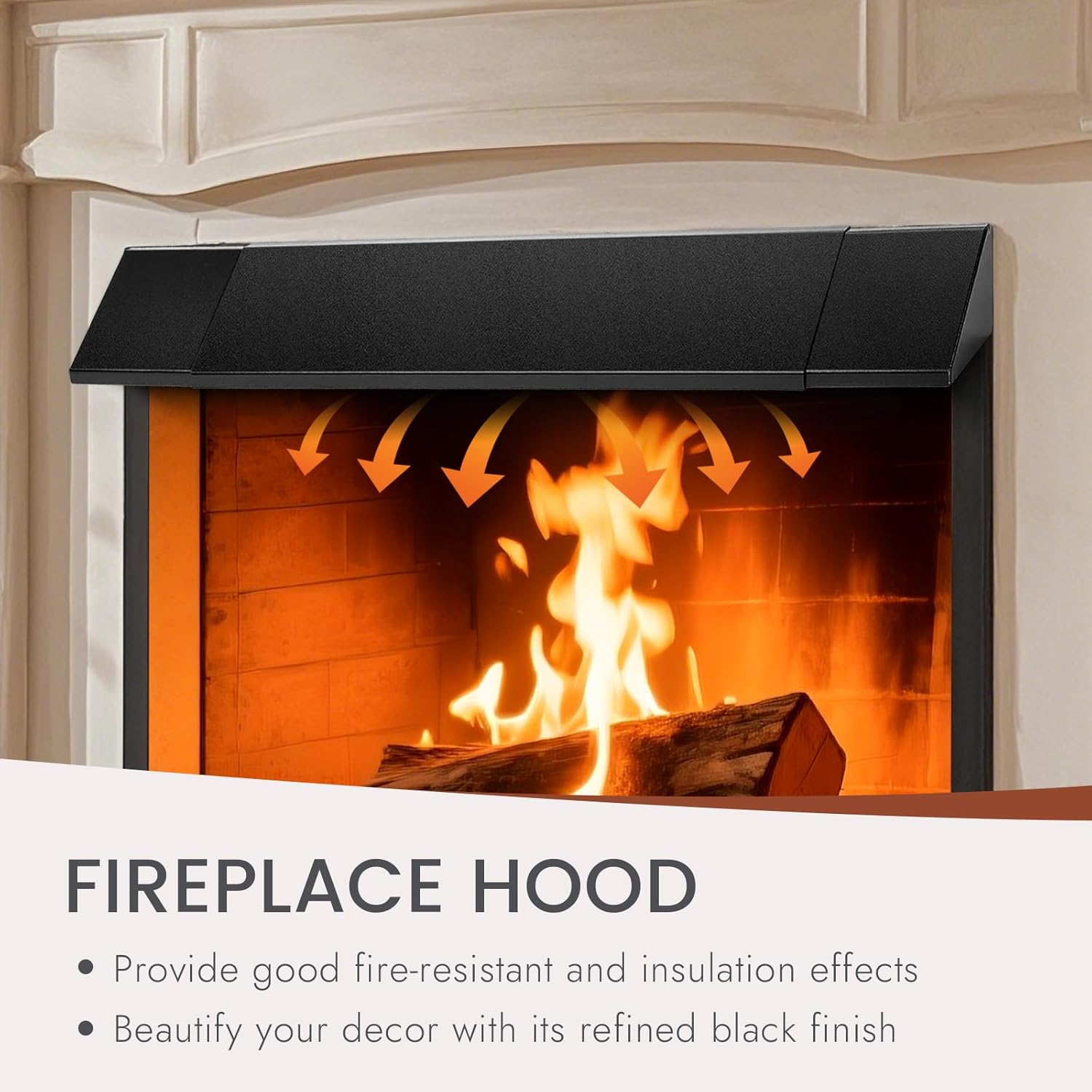 adjustable fireplace hood - 28-48 inch heat deflector shield for mantel protection, wall mounted fireplace smoke guard (6 inch)