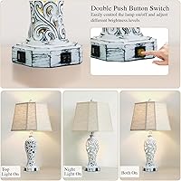 Vista 3 de Juego de 2 lámparas de mesa de granja de 25 pulgadas para sala de estar, dormitorio, 2 puertos USB, lámpara de mesa rústica vintage con luz