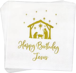 Happy Birthday Jesus Napkins, Christmas Nativity of Jesus Napkins, Christmas Party Decorations, Happy Birthday Jesus Party Decorations, Christmas Table Decorations Napkins (5 x 5 In, 50-Pack)