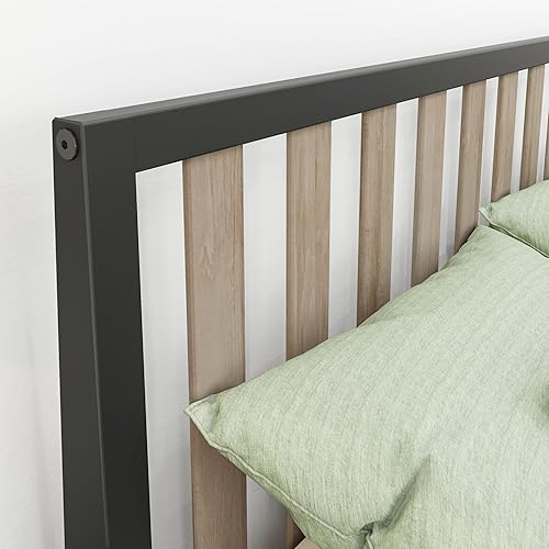 Miniatura 5 de Max & Lily Cama matrimonial, cama moderna escandinava para niños, marco de cama individual de madera maciza con cabecero de rejillas, no necesita