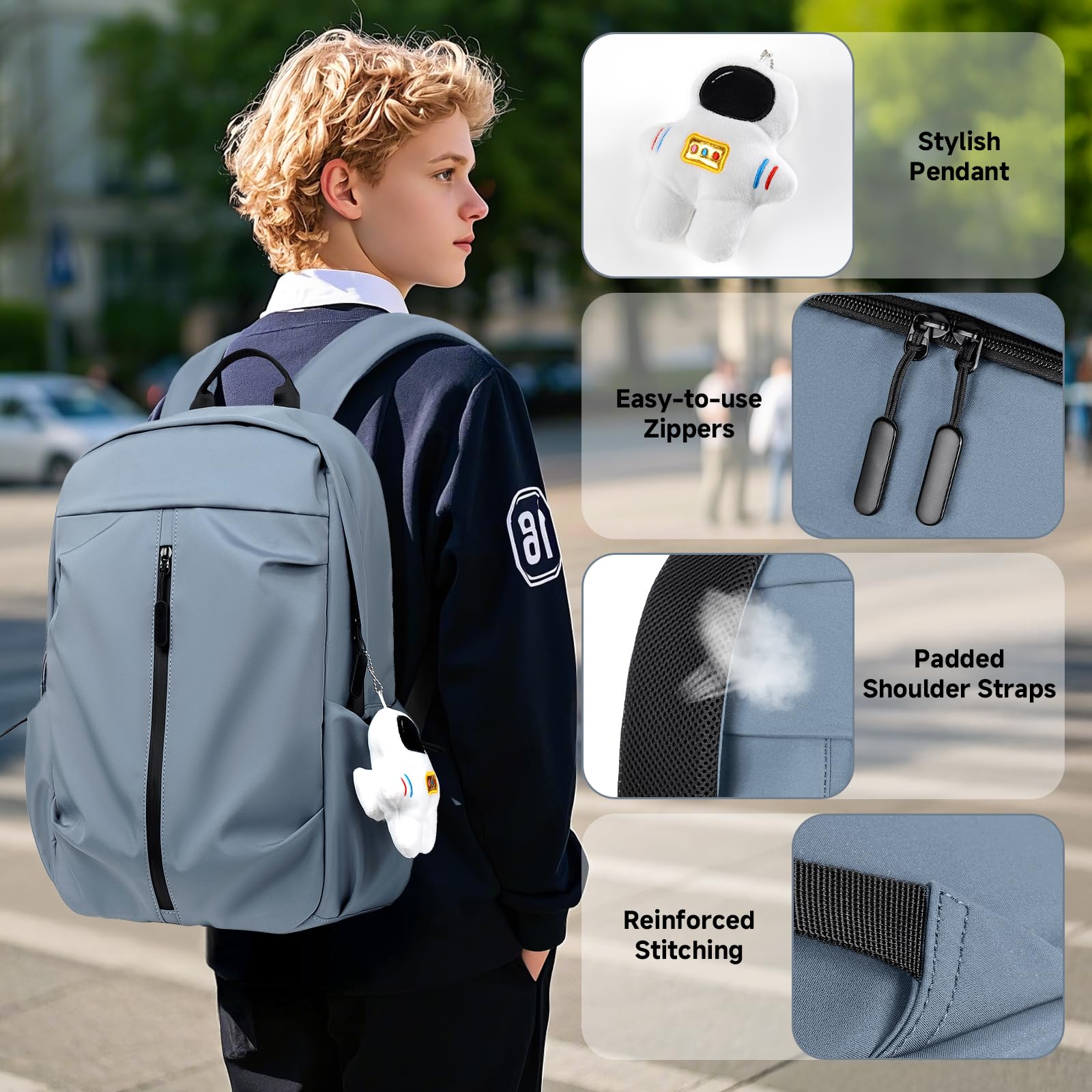 Amythe Zaino per Adolescenti, Zaini Casual Impermeabile Leggero per Laptop 14" per Uomo, Zaino Scuola Superiore e College per Ragazzi, Ideale per Università, Lavoro e Viaggi