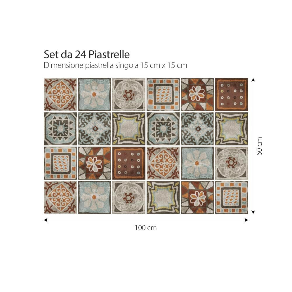 RE-COVERTILES - Adesivi Per Piastrelle Bagno E Cucina 36 Pz 10x10 Cm PS00017 Made In Italy - Mattonelle Autoadesive In PVC Impermeabili Antigraffio Wall Stickers Cementine Peel And Stick