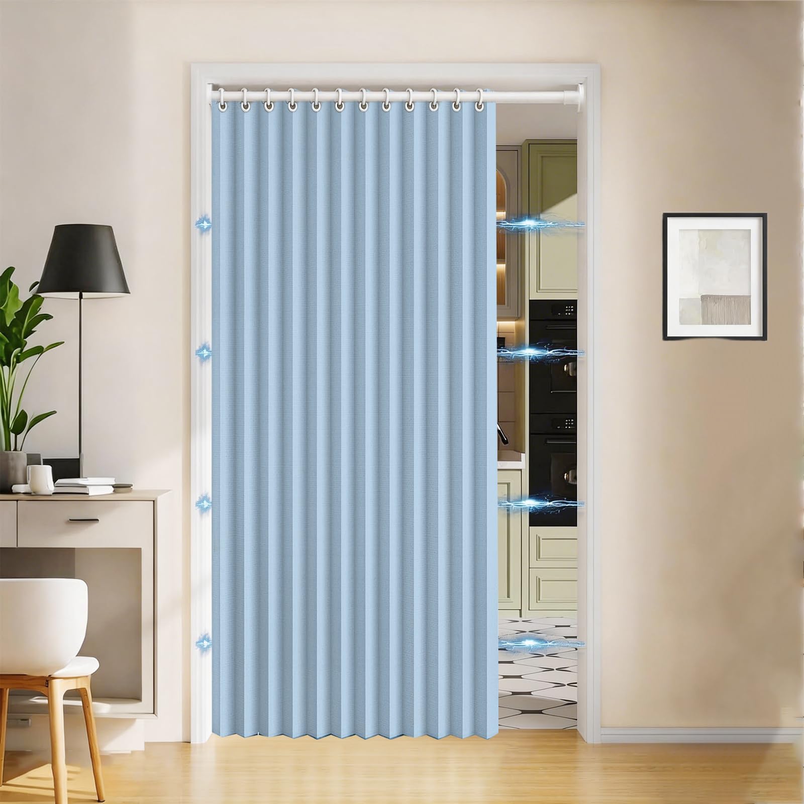 Magnetic door curtains, foldable pleated curtains, suitable for bedrooms, room partitions, and living rooms-sky blue-w260xH210cm โ image 1