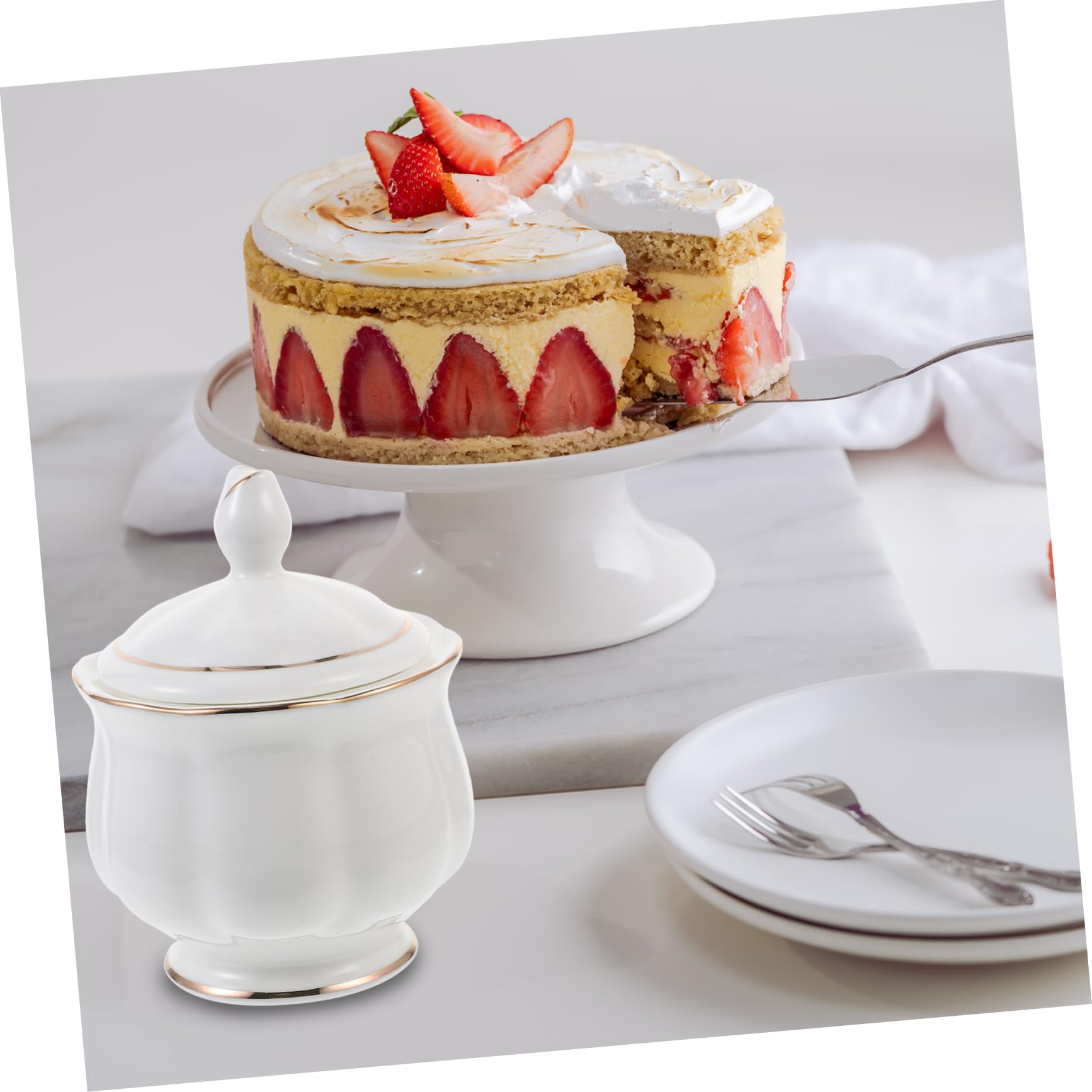 FUNOMOCYA Ceramic Sugar Bowl with Lid Elegant Household Spice Jar for Sugar Stylish Edge Design for Home Shop Decor Easy to Clean