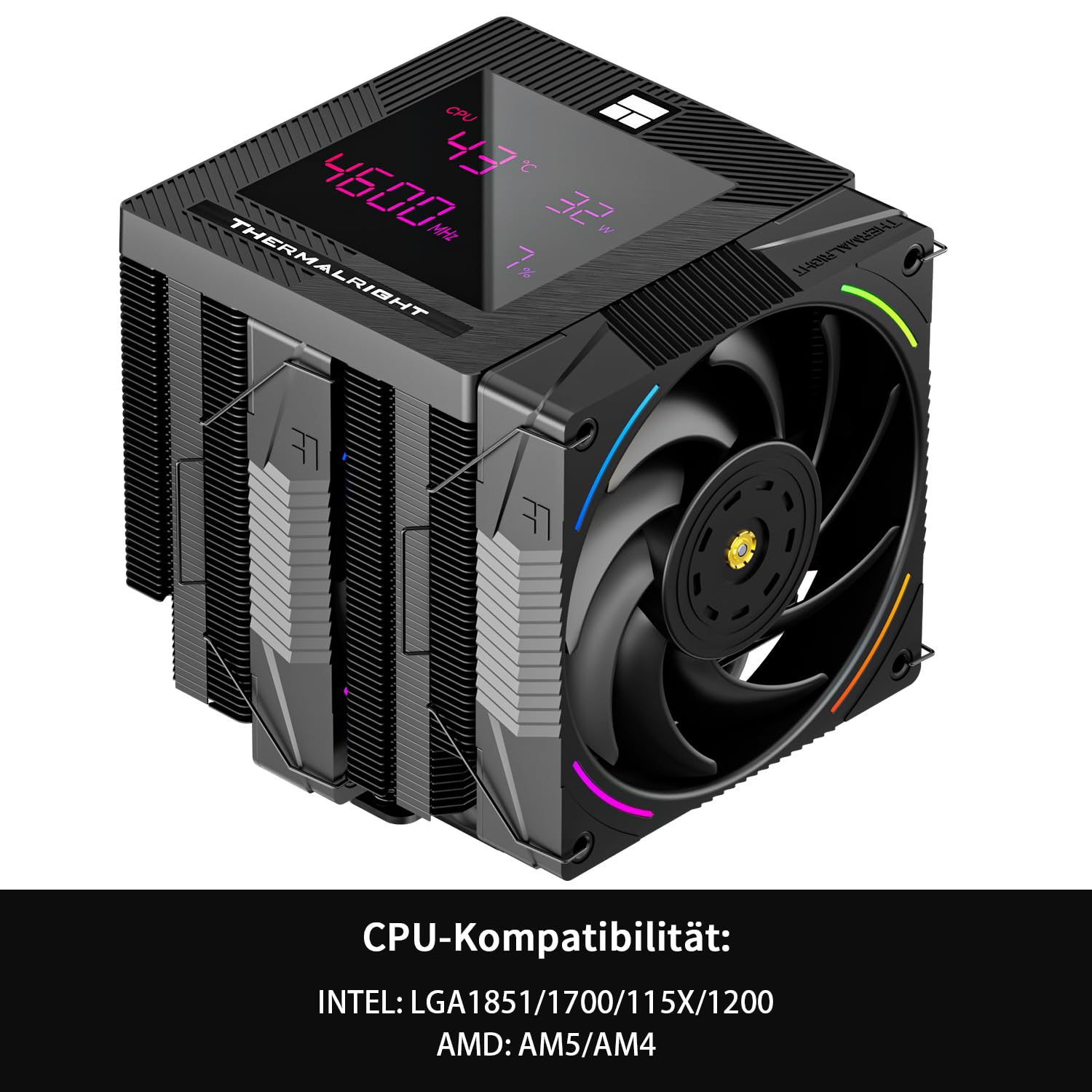 Thermalright Phantom Spirit 120 Digital EVO CPU Luftkühler,7 Heatpipes CPU Kühler,Dual 120mm PWM Lüfter, Digital Screen Top Cover, für AM4/AM5/Intel LGA1700/1851/1150/1151/1200, PC Kühlung