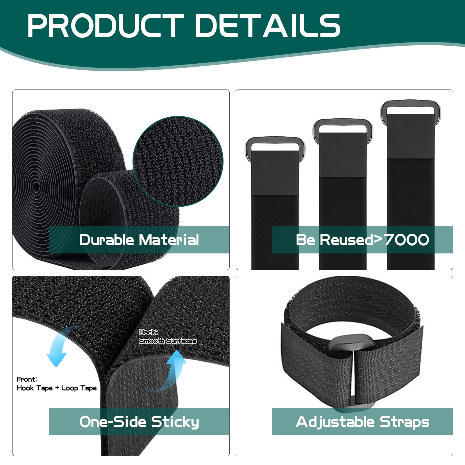 2.5CM X 5M Attache Câble Scratch, Non Adhésif Serre Câble Bande Avec 25 Bouton En Métal