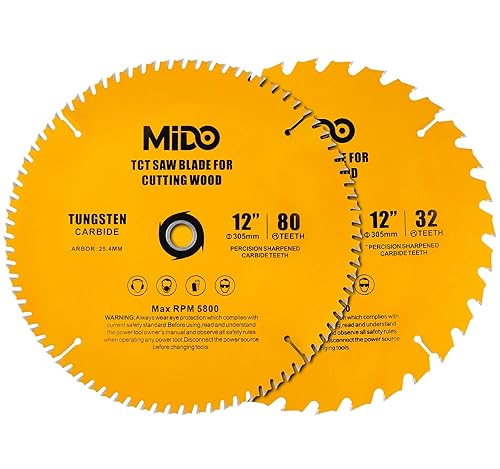 MIDO PROFESSIONAL ABRASIVE Hojas de sierra ingletadora de 12 pulgadas, 2 hojas de sierra circular, corte transversal de 80 dientes y hoja de sierra