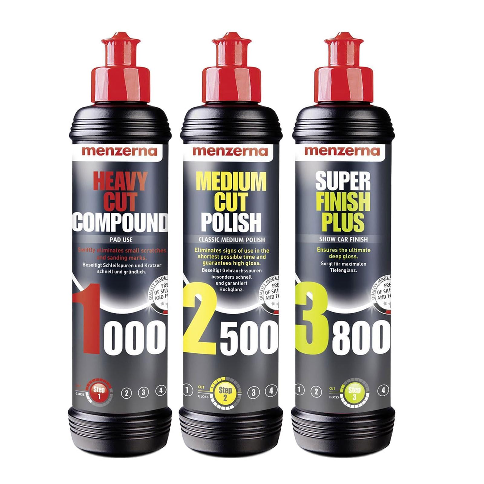Kit Polissage Voiture Menzerna 3 Étapes Avec Tampons Hexagonaux 165mm Et Chiffons