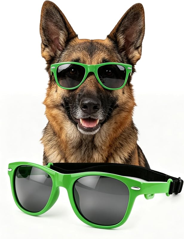 Óculos de sol para cães grandes NAMSAN com tiras ajustáveis, Green, tamanho L