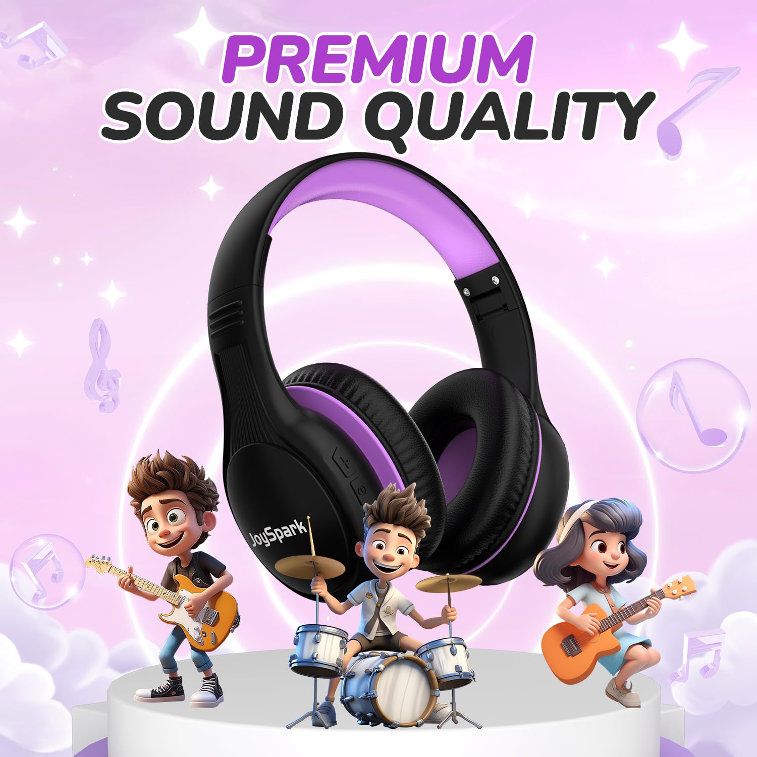 JoySpark Auriculares Bluetooth para niños, 60 horas de reproducción, Bluetooth 5.4, auriculares inalámbricos para niños, carga rápida tipo C, volumen limitado de 85/94 dB, auriculares inalámbricos
