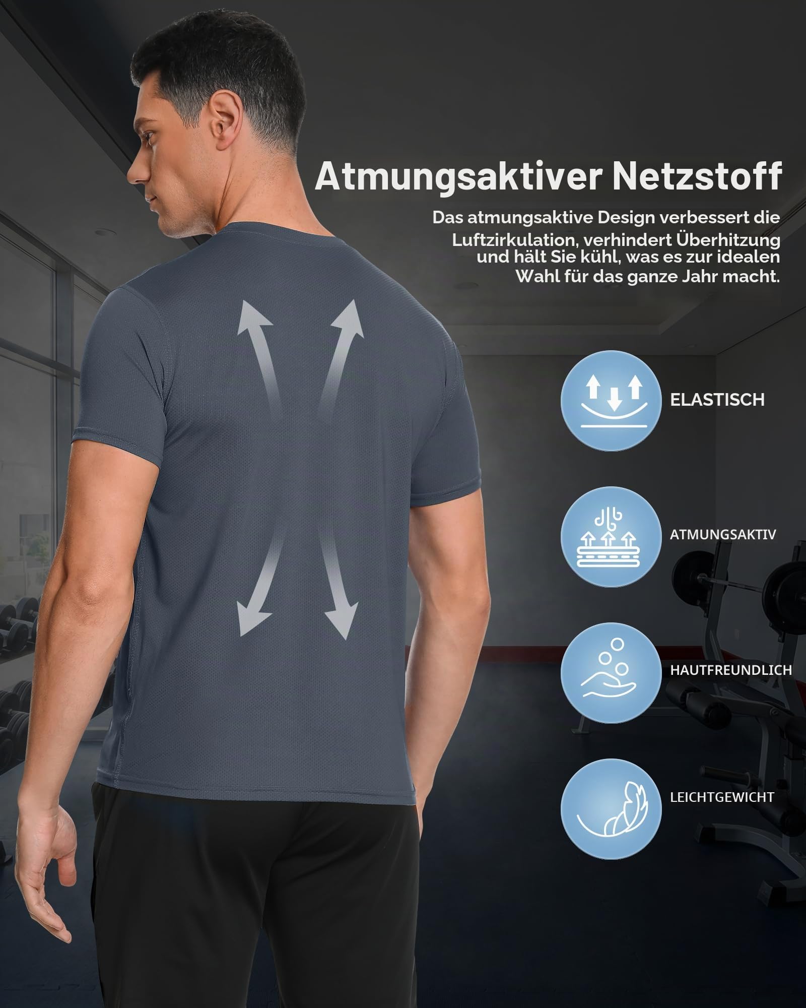 MEETYOO 5er Pack Herren Sportshirt Kurzarm - Atmungsaktives Mesh Funktionsshirt Herren für Laufen, Fitness & Training, Schnelltrocknend und Leicht