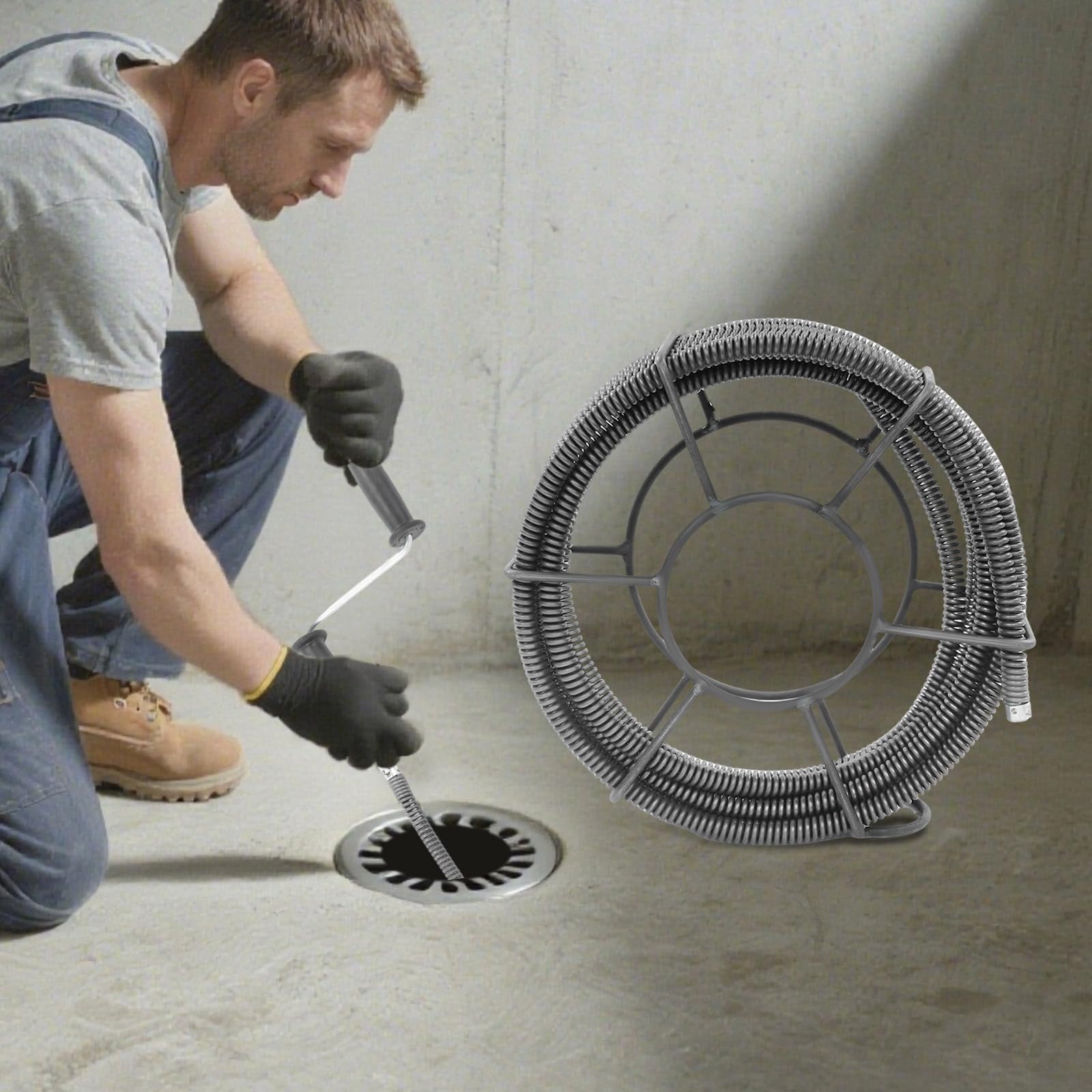 Espiral de limpieza de tuberías de 10 m, juego de cable profesional para limpieza de tuberías de 50 a 120 mm, desatascador de desagües para fregadero, desagüe de suelo, inodoro