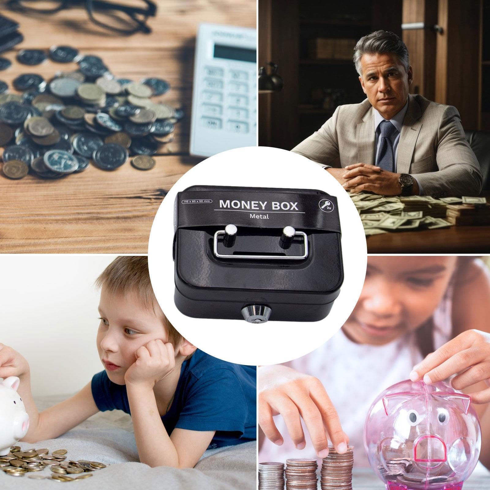 Tirelire avec serrure - Caisse à monnaie en métal avec serrure à clé, mini boîte de sécurité