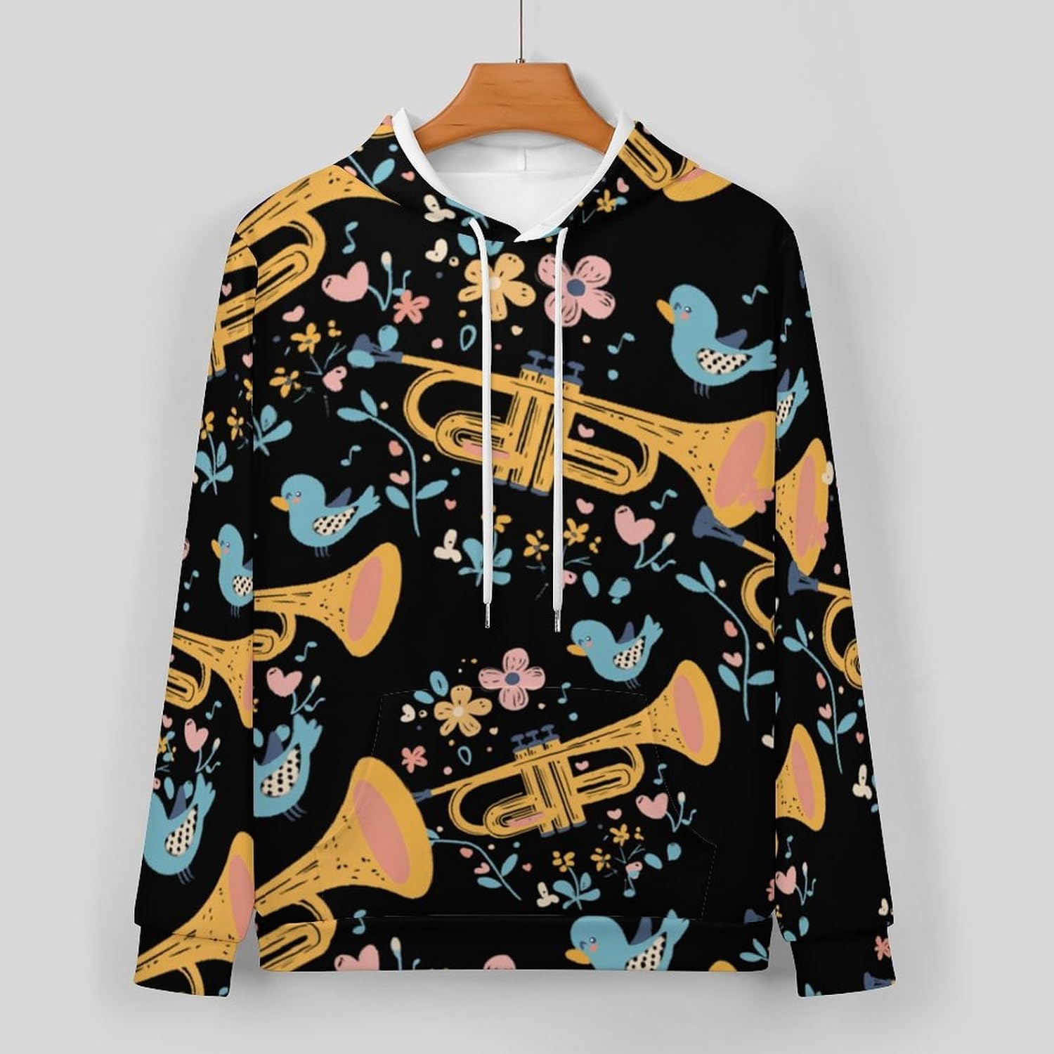 Cute Trumpet Birds Flowers Mens Hoodies for Women Sweatsuit Sweatshirt And Sweatpant Tracksuit Jogging Suits