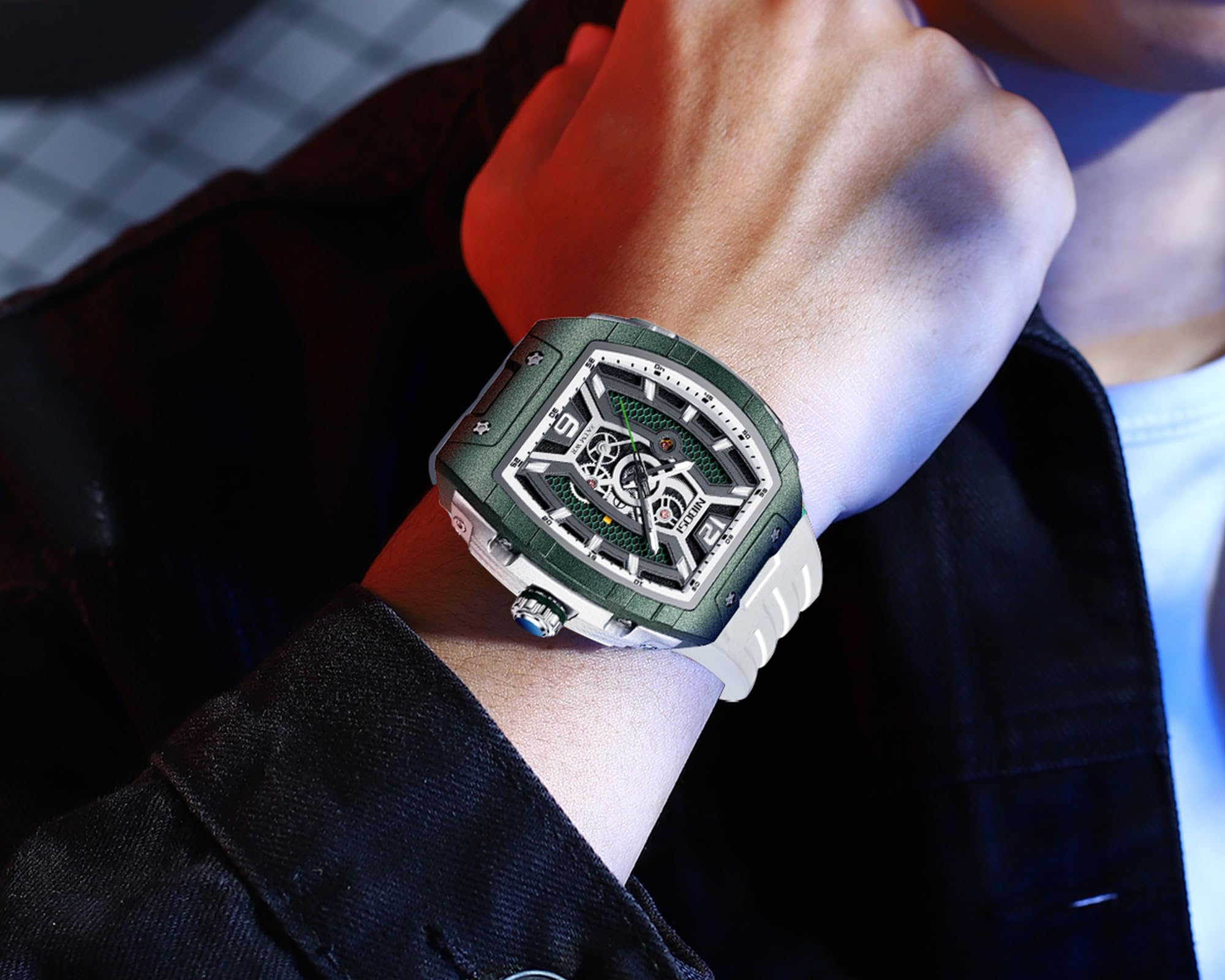 NIBOSI Orologio da polso da uomo quadrato impermeabile digitale analogico al quarzo da lavoro casual in silicone