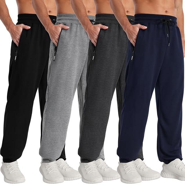 4 Pack Mens Sweatpants Mens Athletic Joggers Pants with Zipper Pocket and Drawstring Workout Sweatpants