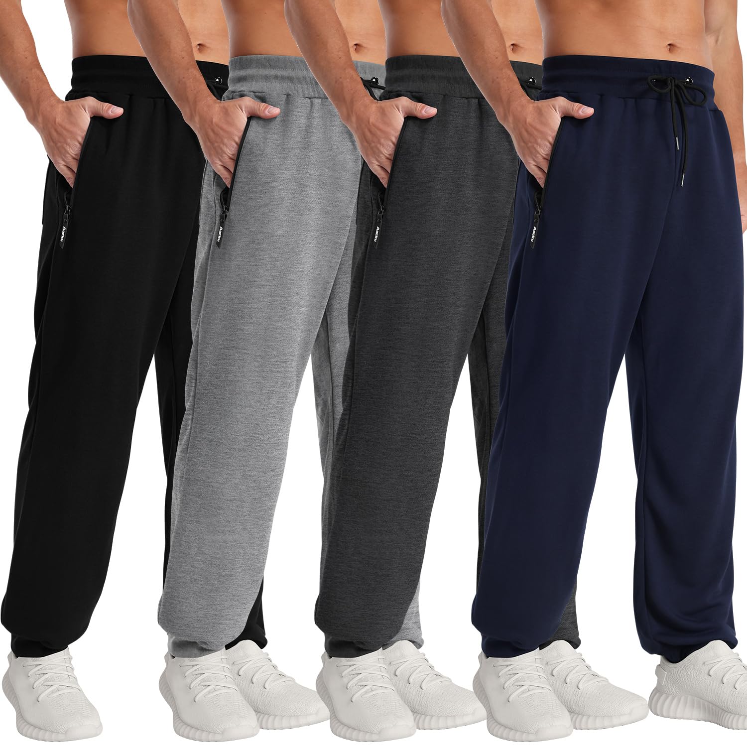 4 Pack Mens Sweatpants Mens Athletic Joggers Pants with Zipper Pocket and Drawstring Workout Sweatpants