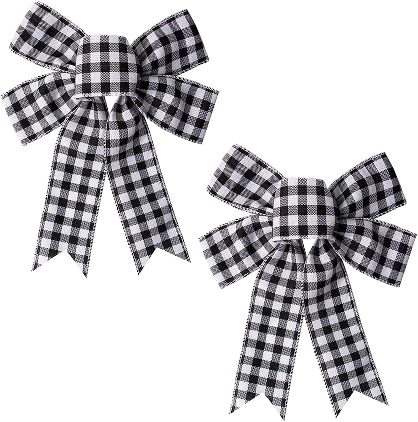 Black White Plaid Bows Buffalo Black White Plaid Wreath Bow Burlap Tree Topper for Wedding Christmas Front Door Wall Ornaments Outdoor Decorations 2Pack
