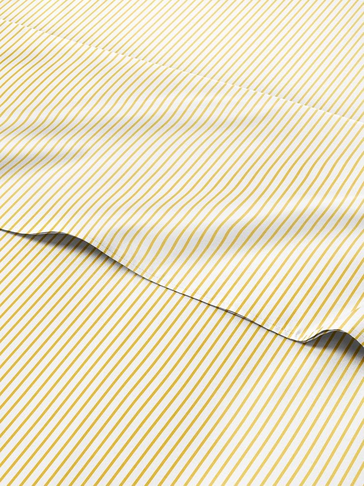 Yellow Striped Sheets - 1 Flat & 1 Fitted Sheet & 2 Pillowcases w/ Deep Pockets - Cozy, Wrinkle & Fade Resistant - Ultra-Soft, Comfy, Breathable & Cooling - Luxury Pinstripe Bedding - Queen Size