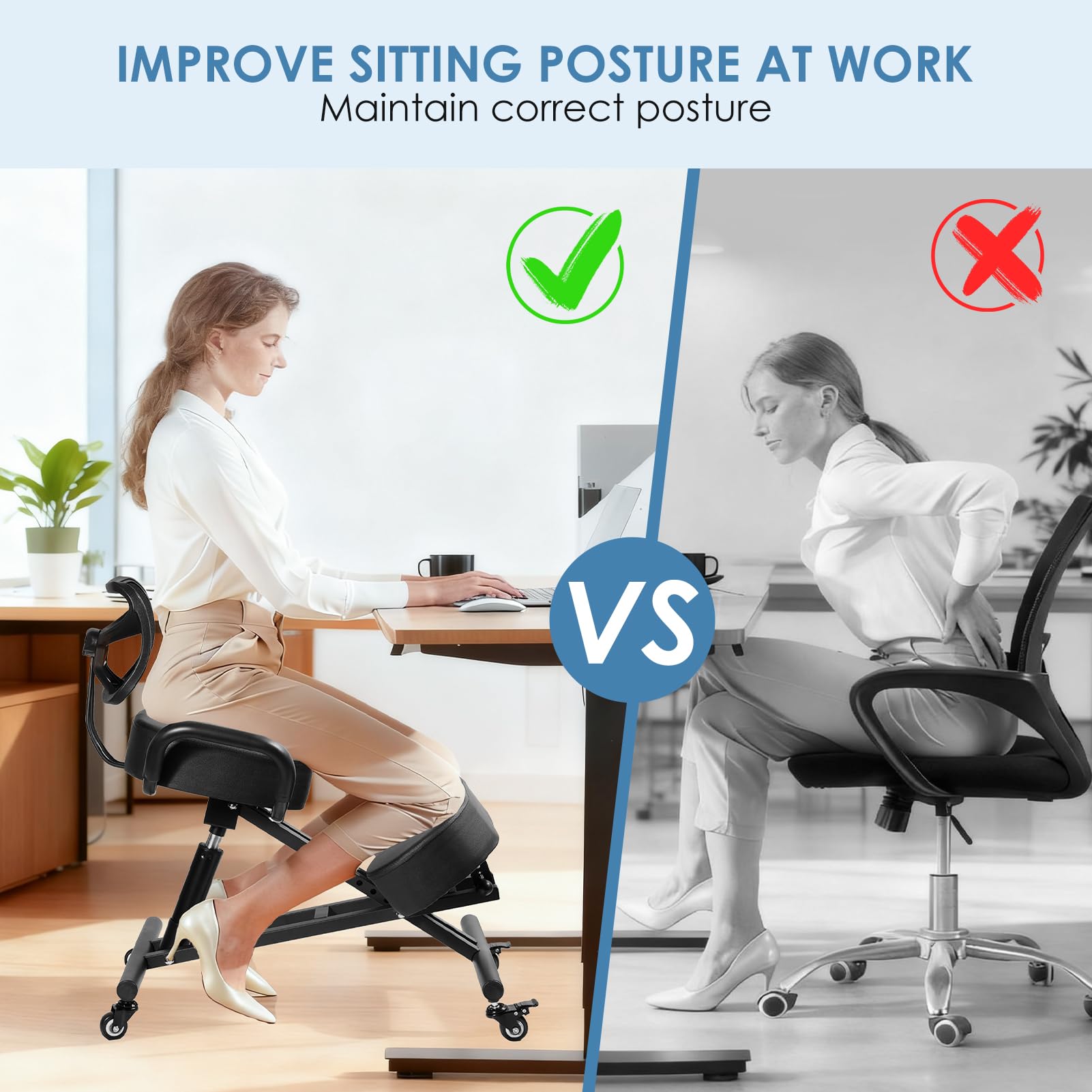 Silla ergonómica con Respaldo | Altura Regulable 57 – 67 cm & Acolchado de Malla Transpirable | 4 Patas y Asiento Estable 100 kg Taburete para Oficina, Dibujo y cosméticos