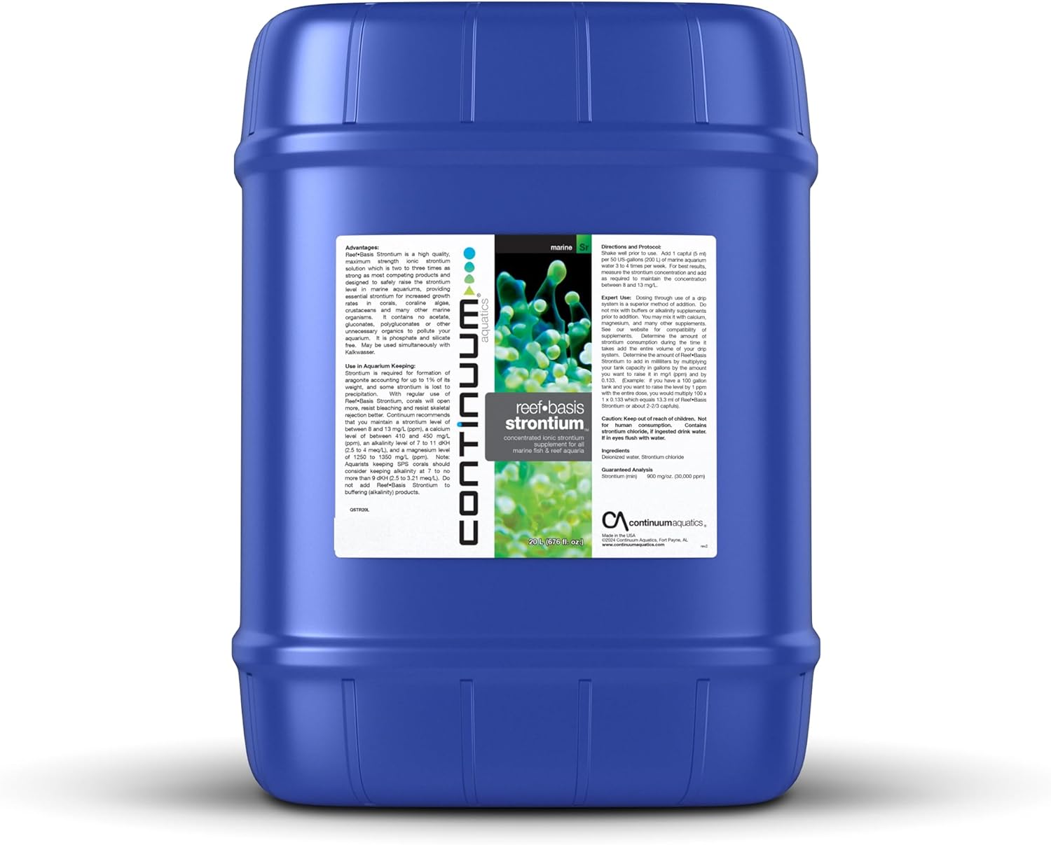 Continuum Aquatics Reef Basis Strontium - Liquid Concentrated Strontium Supplement for Marine Reef and Saltwater Aquariums