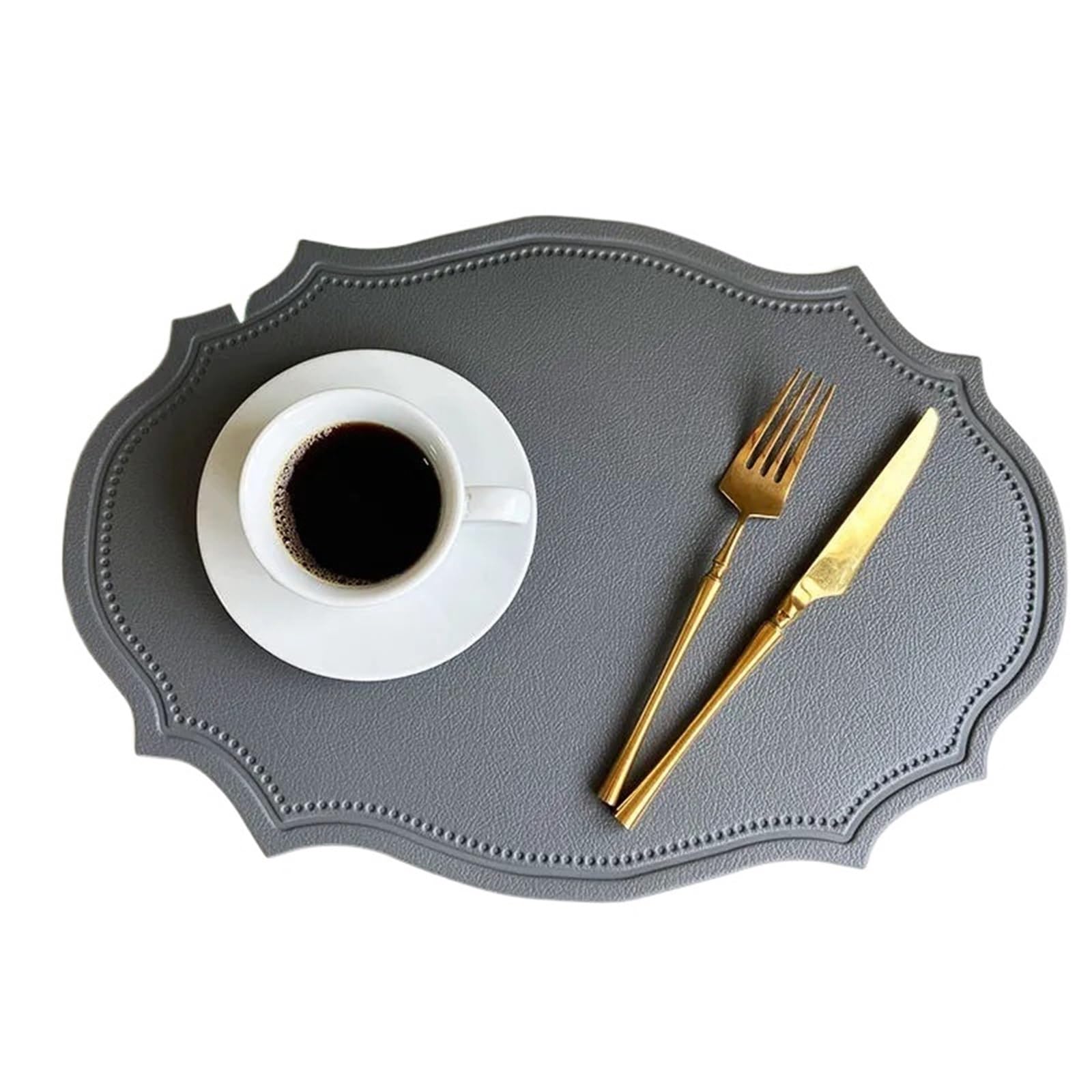 Green Oval Placemats Gift Table Decor Mats Pads Irregular Shape PU Leather Placemats Set Oil-Proof Place Mats(in Dark Grey,4pcs 30x43cm)
