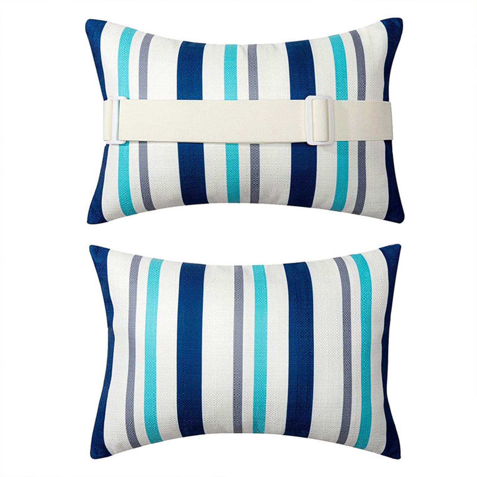 Confezione da 2 Poggiatesta Sdraio Prendisole per Sedia a Sdraio, Cuscino Poggiatesta Esterno impermeabile con Elastica Regolabile per Arredamento da Giardino (28 * 40cm,Strisce blu)