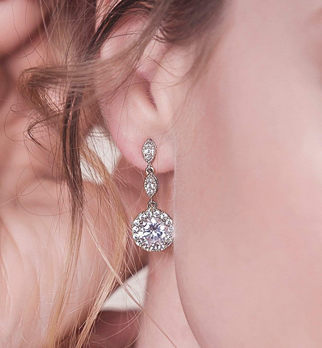 A+O Bridesmaid Gift, Wedding Drop Dangle Crystal Earrings in Silver, Gold, Rose Gold - Image 3