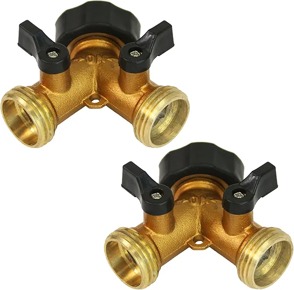 Chapin 6-9477: Heavy-Duty Brass Hose Splitter Hose Connection, Fits Standard Garden Hoses, Brass Construction with Shut-Off Valves, Y-Shaped, Leak-Free, Set of 2