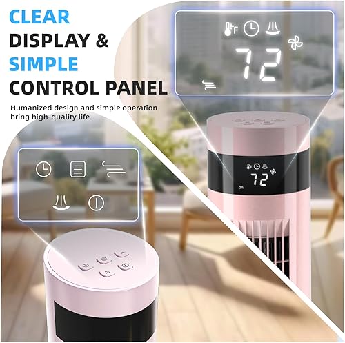 Miniatura 4 de Ventilador de torre portátil eléctrico oscilante, silencioso con control remoto, ventilador de piso sin aspas, 3 modos de velocidad del viento,