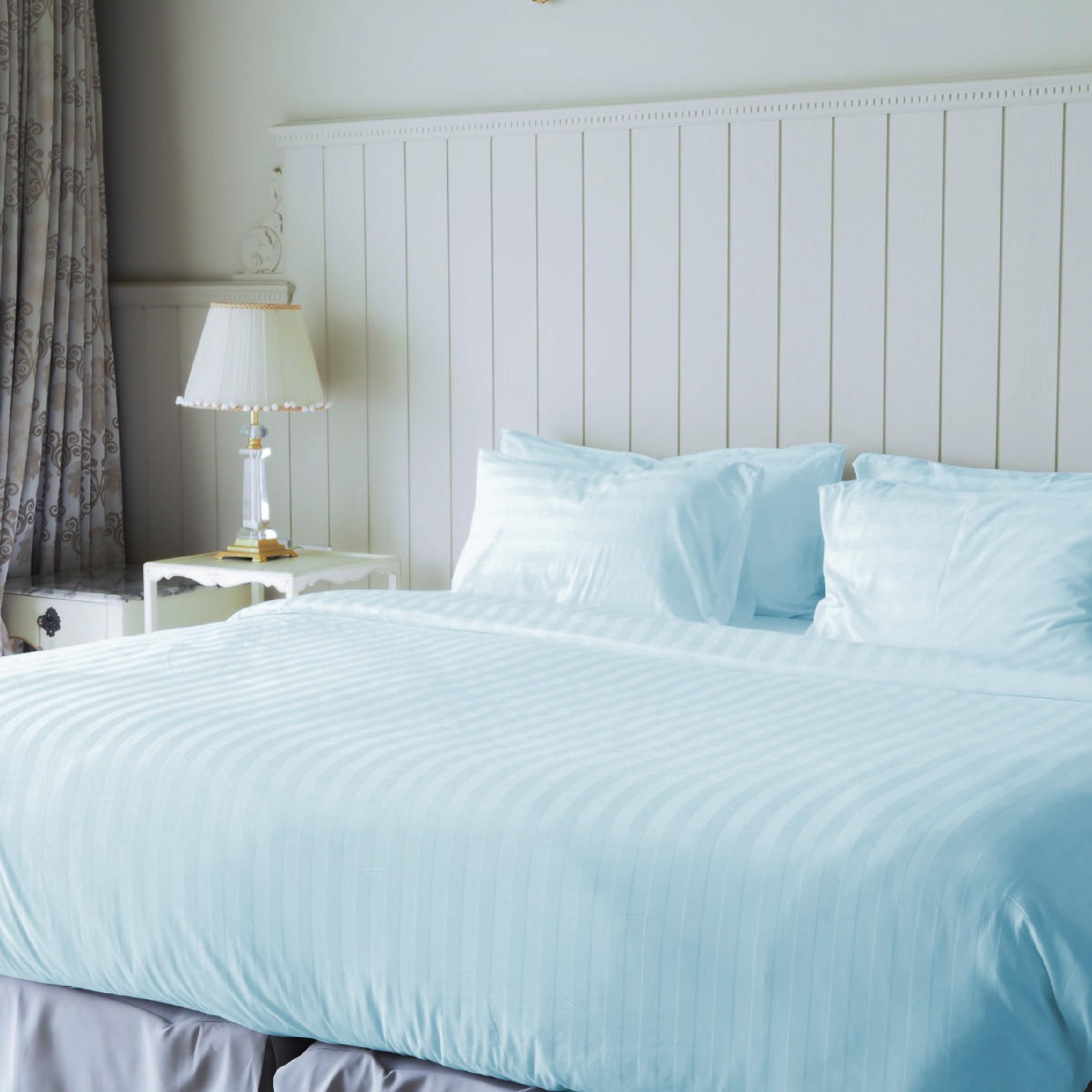 Blue Dahlia 300TC 1CM Stripe Cotton Duvet Cover - Blue, Quilt Cover for Double Bed with Button Closure, Sateen Weave | Razai/Rajai/Blanket/Comforter Cover,(85" x 98") SA 8000, Oeko-TEX Certified-image-40
