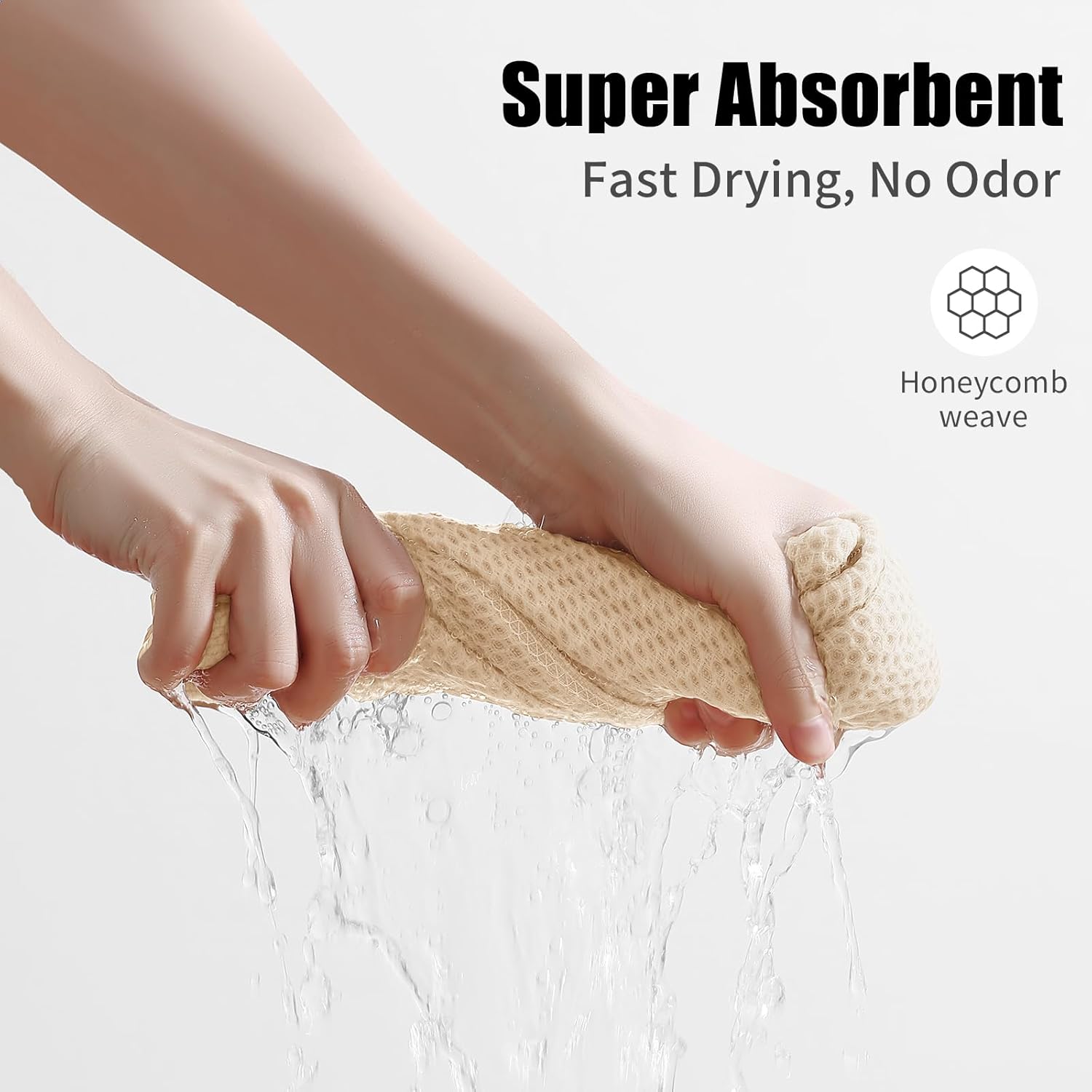 Kitinjoy 100% Cotton Kitchen Towels and Dishcloths Set, 8 Pack-13" x 28" and 12" x 12" Waffle Weave Dish Towels, Ultra Soft Absorbent Quick Drying Dish Rags, Beige - Image 4