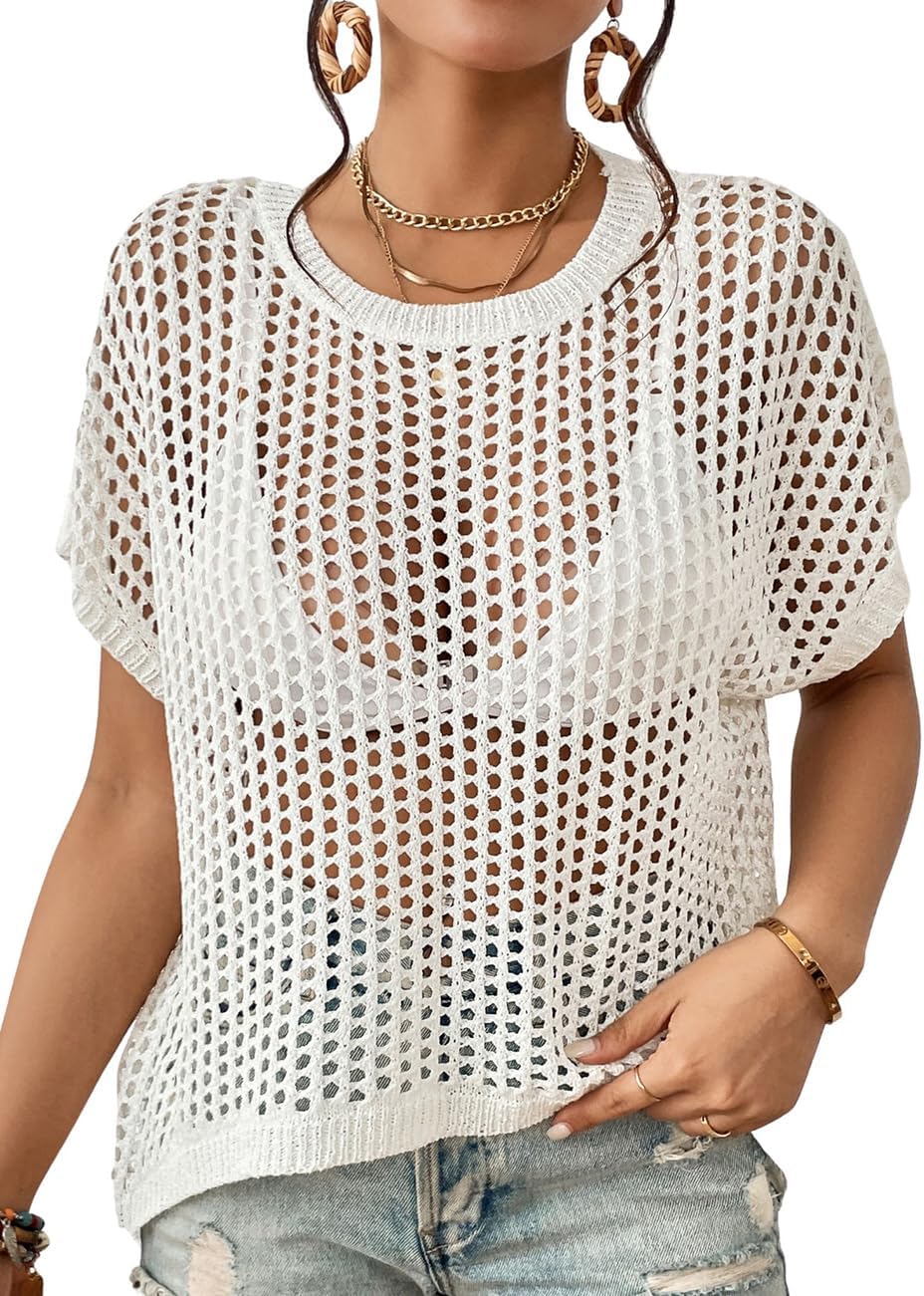 Bsubseach Crochet Cover Ups for Swimwear Women Hollow Out Knit Bikini Beach Swimsuit Cover Up Summer Crochet Top