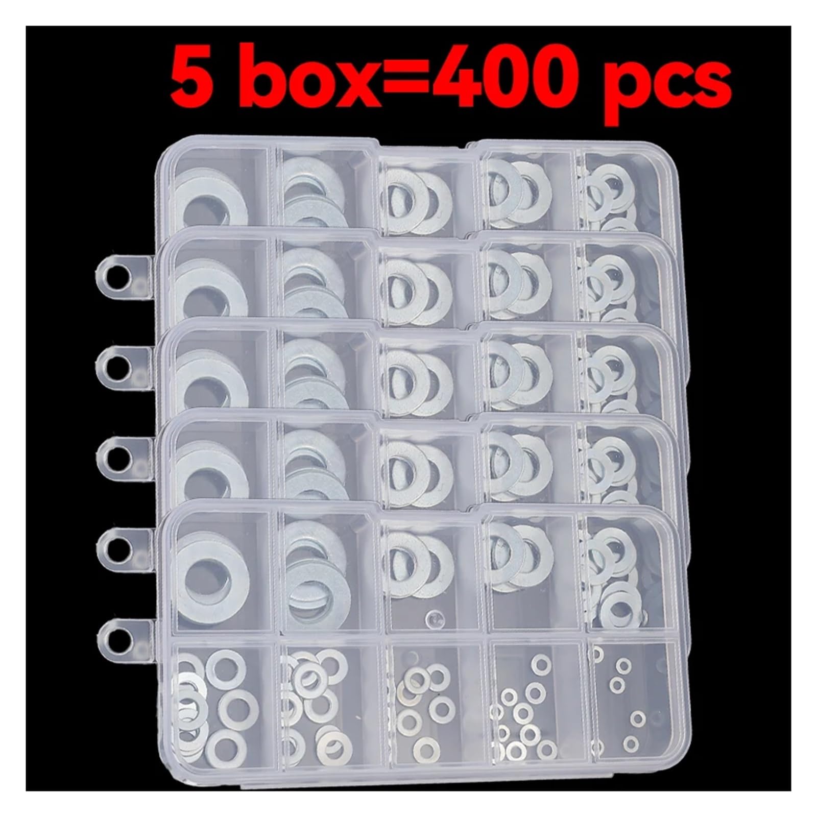 1/5 Box Edelstahl-Flachscheiben, Metall-O-Ringe, Dichtungen, Zubehör for Schrauben und Bolzen, Sortiment(400pcs(5box))