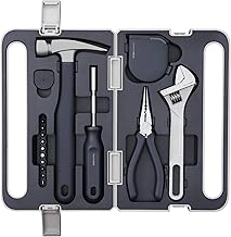HOTO Tool Box, Home Essential Tools Set, Hammer, Pliers, Screwdriver, Adjustable Wrench and Tape Measure for Home Repairs and DIY