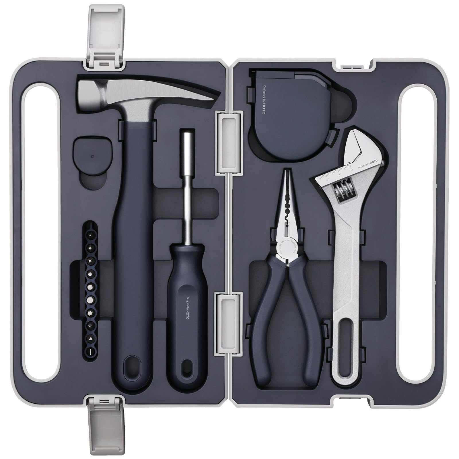 HOTO Boîte à Outils, Ensemble d'Outils Essentiels pour la Maison | Marteau, Pinces, Tournevis, Clé à molette et Mètre à Ruban, pour Réparations Domestiques et Bricolage