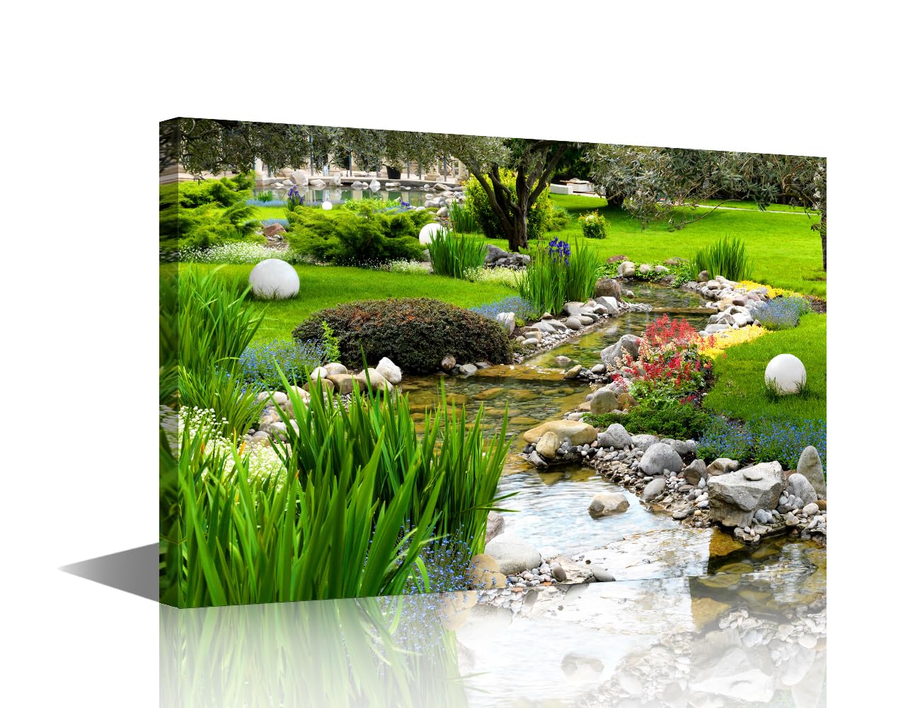 Canvas Wall Art Nature Art Decor for Home Clear Spring and Green Grass Creative Wall Hanging Prints for Office Home Kitchen Decorations Framed Ready to Hang (18"W x 12"H) — image 1