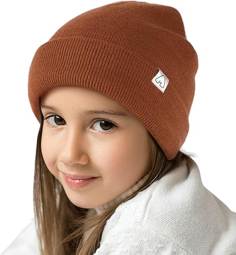 Hat Hut Gorro de invierno con forro de satén para niños pequeños, gorro de punto con puños y forro de seda