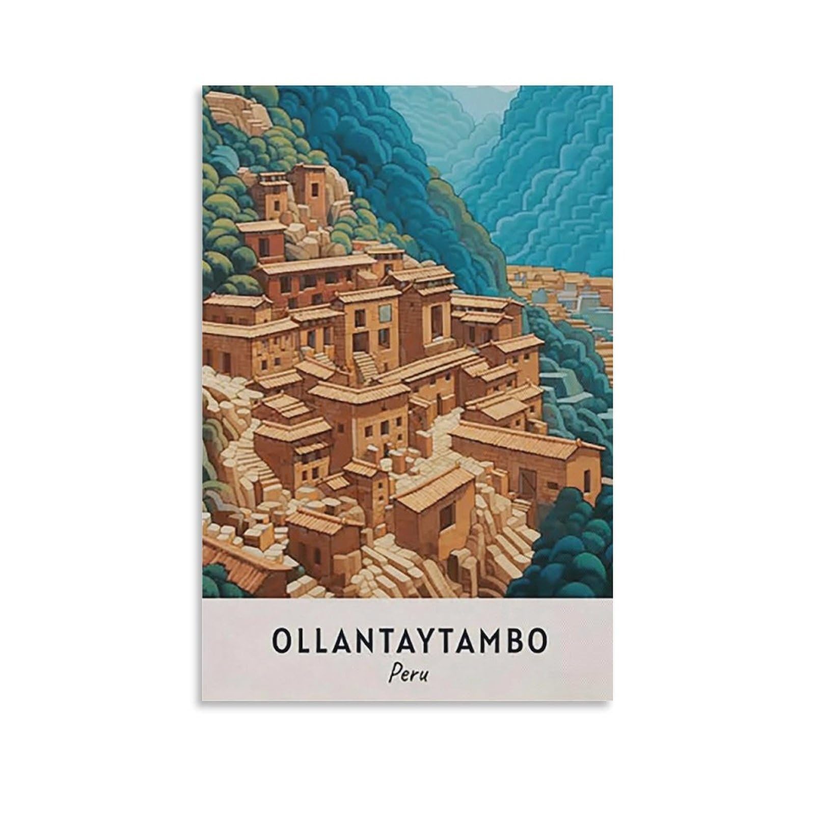 Fjiwecwsq Unframe-Style Ollantaytambo Peru Vintage Travel Posters 08X12inch(20X30cm) Canvas Wall Art Painting Prints