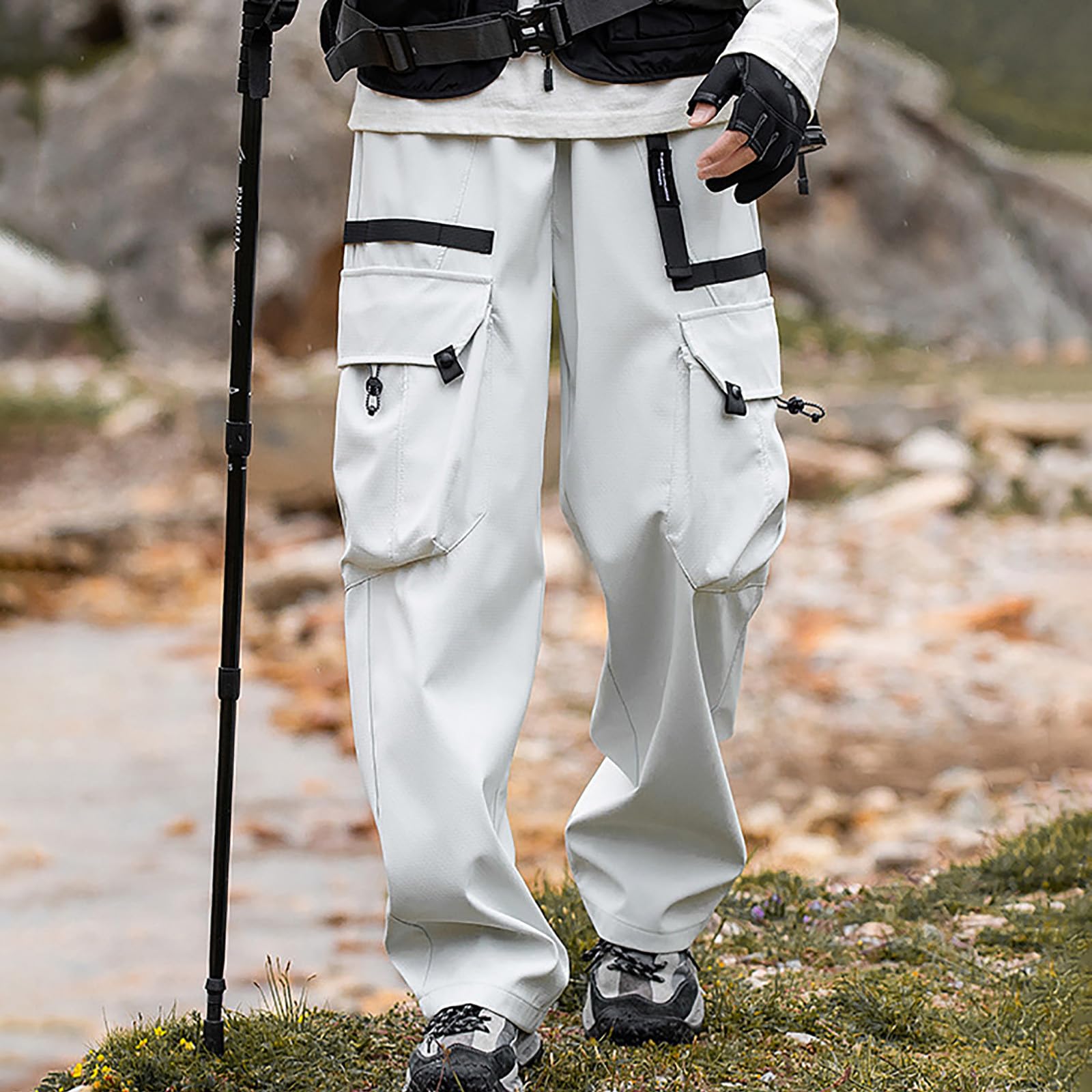 Pantaloni Impermeabili Uomo, Pantaloni Uomo Invernali Tinta Unita Pantalone Sportivi Sciolto Cargo Parachute Con Tasca Gamba Larga Impermeabili Unisex Sweatpants Leggeri
