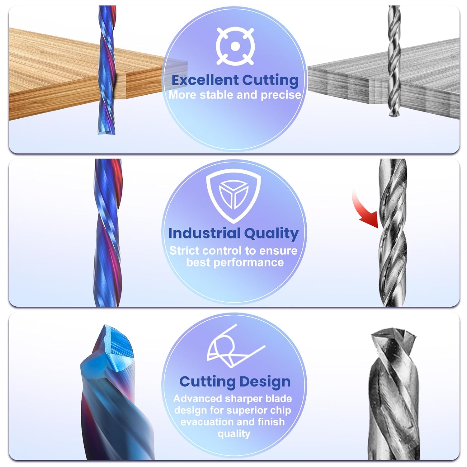 HQMaster Extra Long Spiral Router Bit Down Cut 1/4 Inch Shank Solid Carbide CNC Router Bit with Nano Blue Coating CNC Bits End Mill for Woodwork Mortise Slot Trim