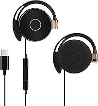 GEEKRIA Wired Clip On Ear Headphones with Mic, USB-C Hook-On Earbuds, Call Control, Lightweight & Hair-Friendly, Compatible with iPhone and Android Devices (Black / 3.9FT)