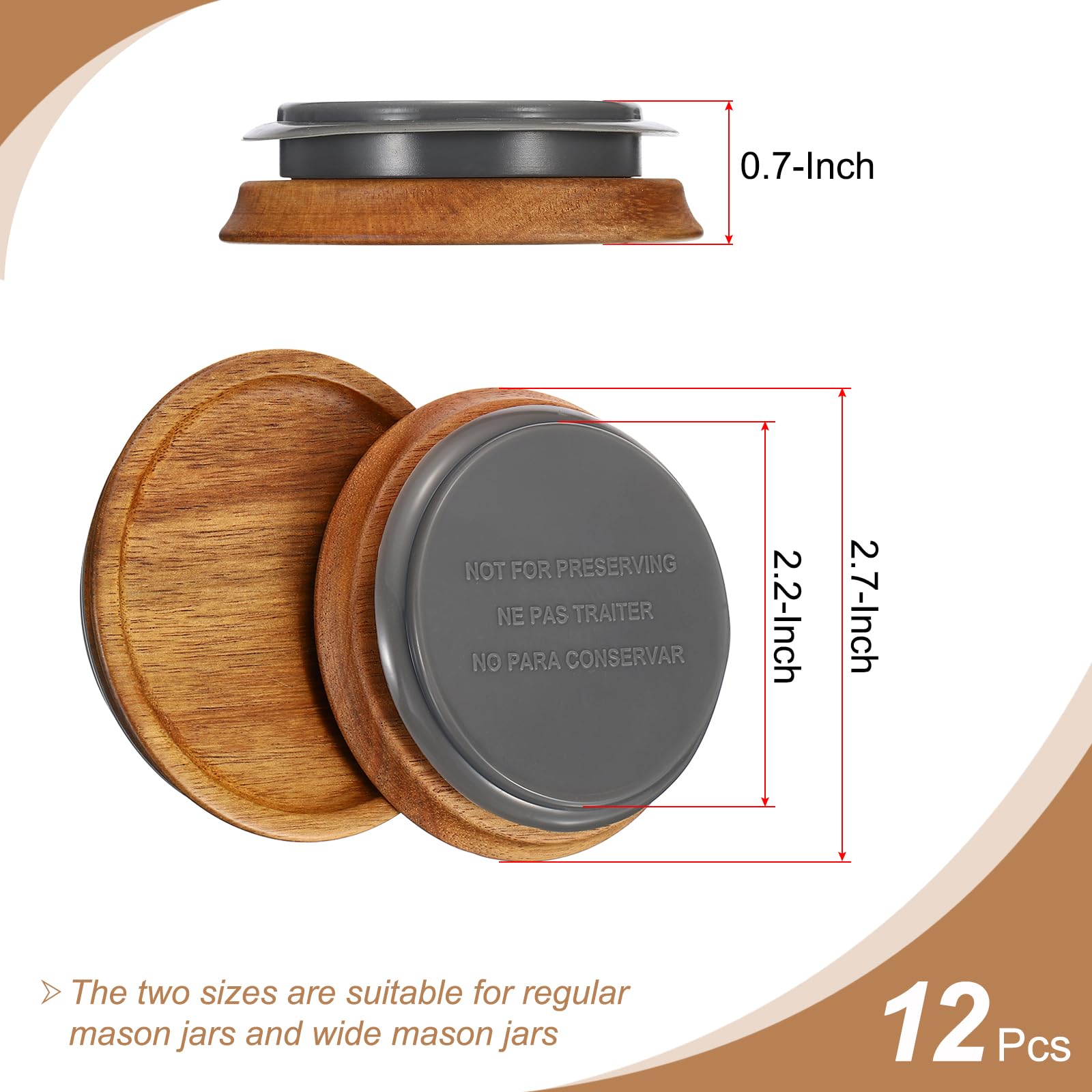 PATIKIL Regular Mouth Mason Jar Lids Wooden Storage Canning Jar Lids Ball Jars Wooden Lids with Airtight Silicone Seal Ball Wooden Lids for Mason Jars (12 PCS) - Image 2