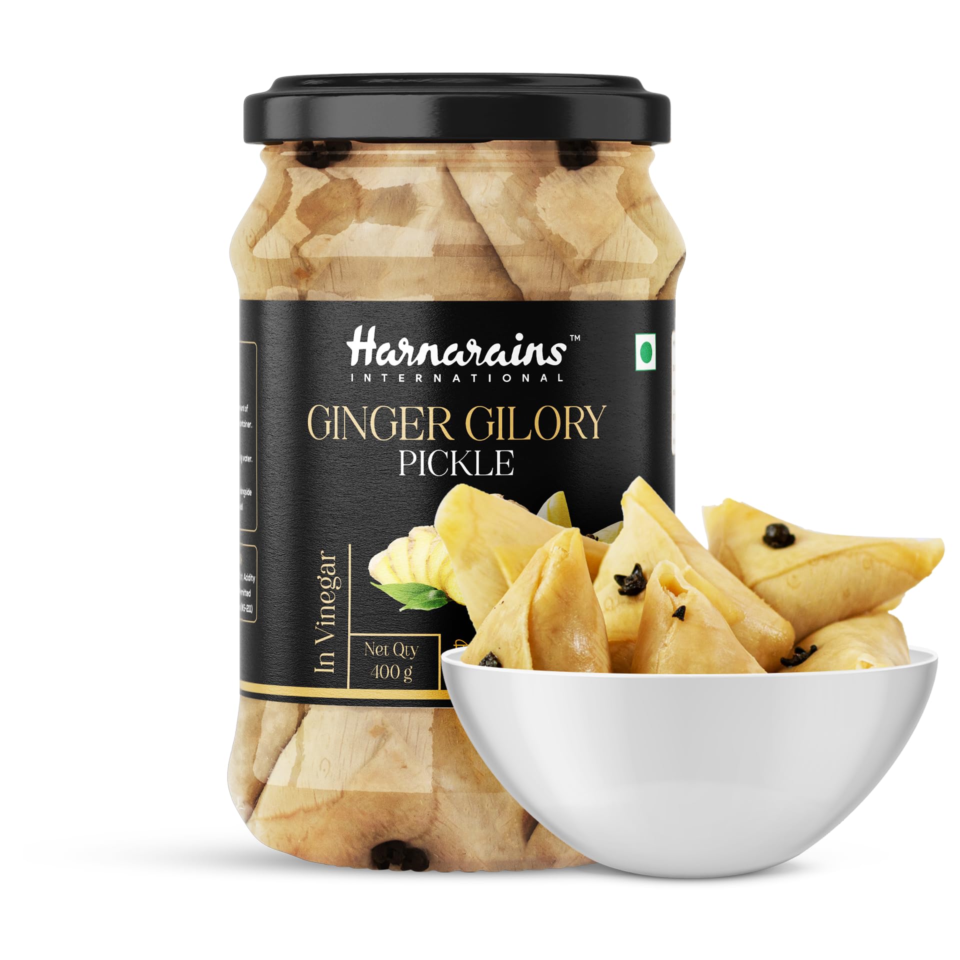 Harnarains Ginger Gilory in Vinegar (Adrak Ki Gilori) (Oil Free Ginger Pickle) - 400 grams