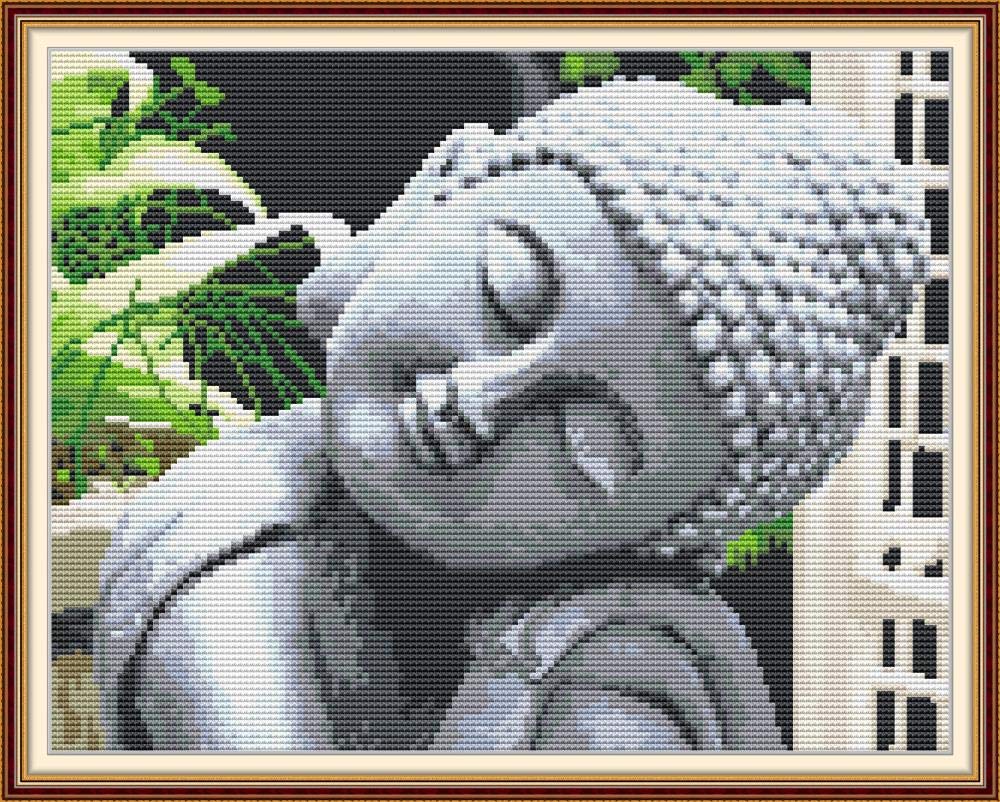 WOWDECOR Cross Stitch Embroidery Kits for Adults Kids, Sleeping Buddha Buddhism 11CT Stamped DIY DMC Needlework Easy Beginners