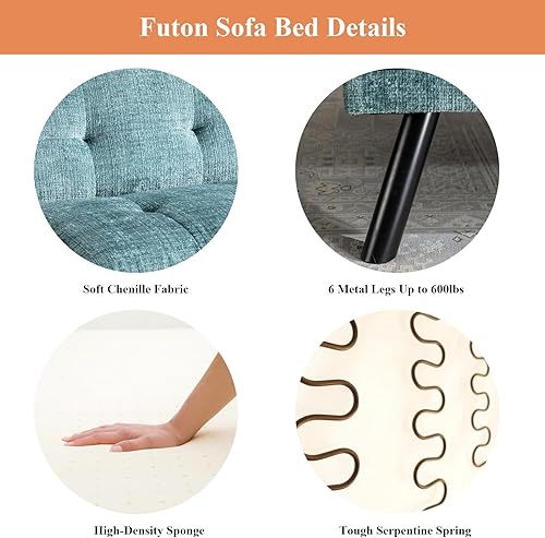 Miniatura 5 de Sofá cama tipo futón plegable convertible, moderno futón con respaldo ajustable, sofá biplaza para sala de estar, espacio pequeño, oficina,