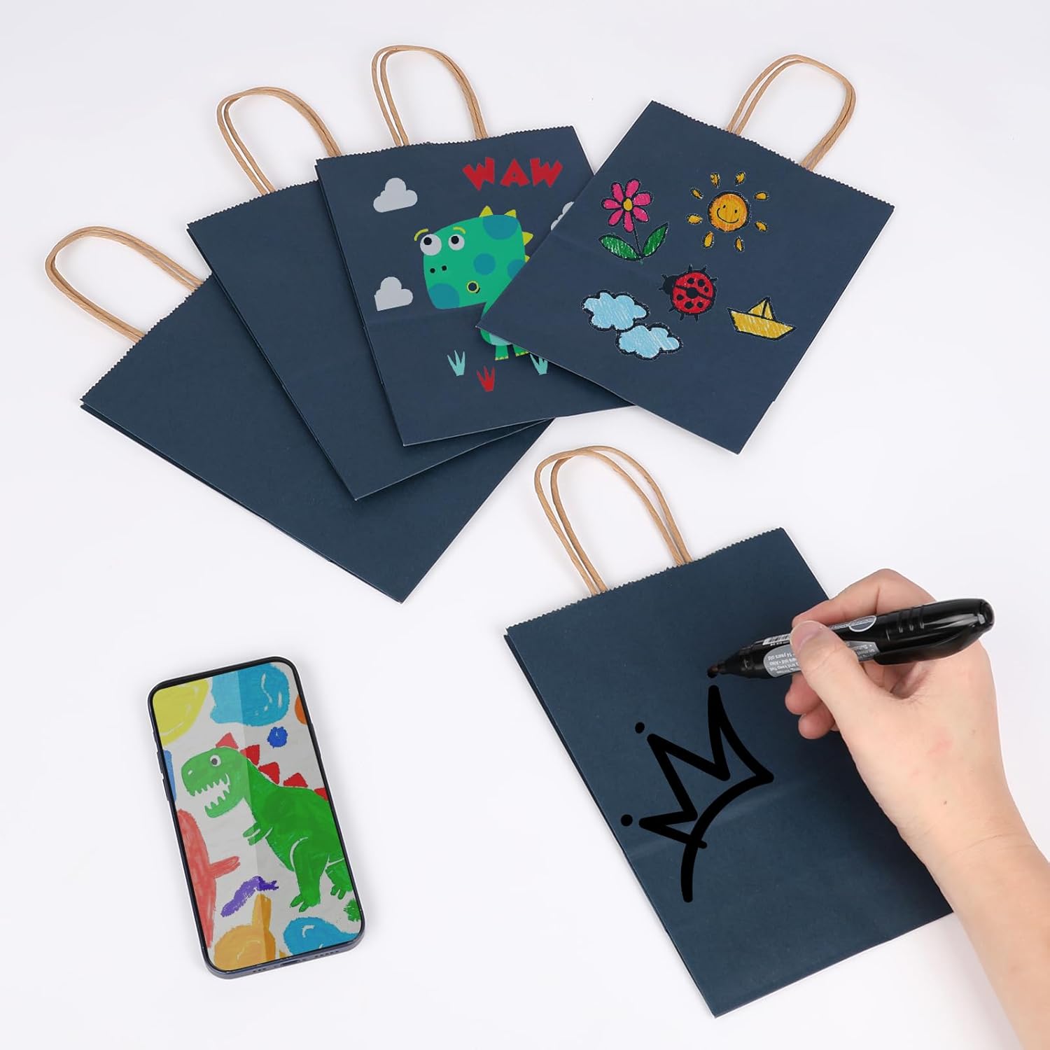 Joybe 50 Pack 5.95x3.25x8 Inch Small Navy Blue Paper Bags with Handles Bulk, Kraft Paper Gift Bags for Birthday Party Favors Grocery Retail Shopping Business Goody Merchandise Craft Blank Sacks - Image 5