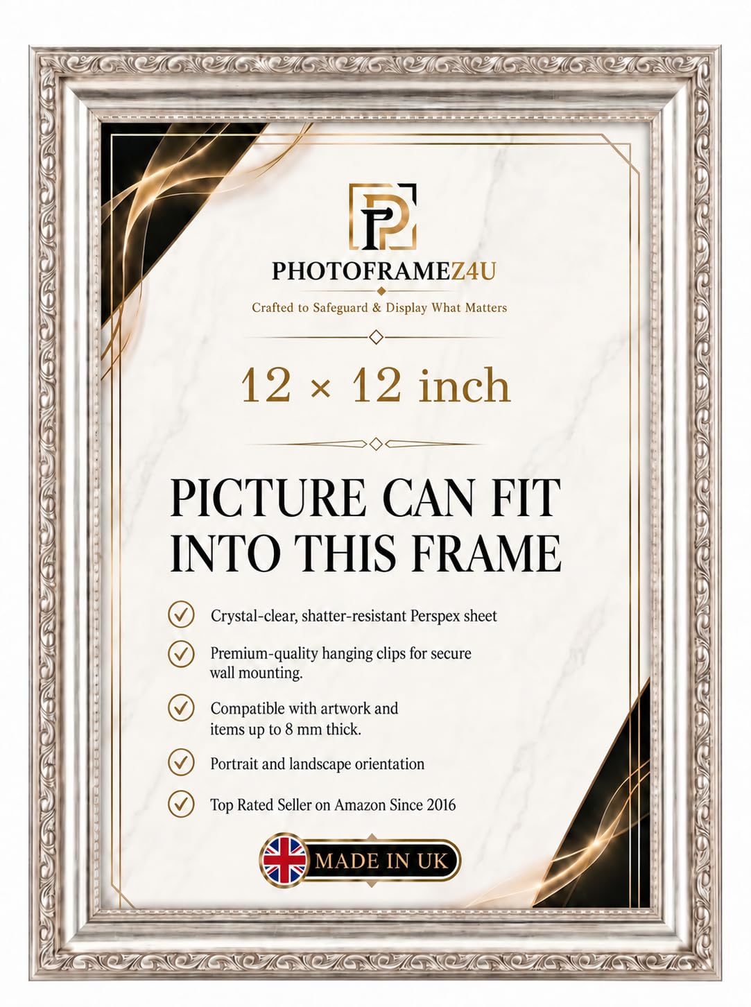 Ornate Silver picture frame for 12x10 inch Picture | Photo frame for wall hanging and tabletop | Perfect for Posters, Artwork and Jigsaw Puzzles. โ image 1