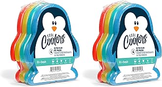 Fit & Fresh Cool Coolers Kids Lunch Box Ice Packs, Slim Ice Packs for Lunch Bags, Lunch Ice Packs Reusable-Multicolored 8 Pack Penguin