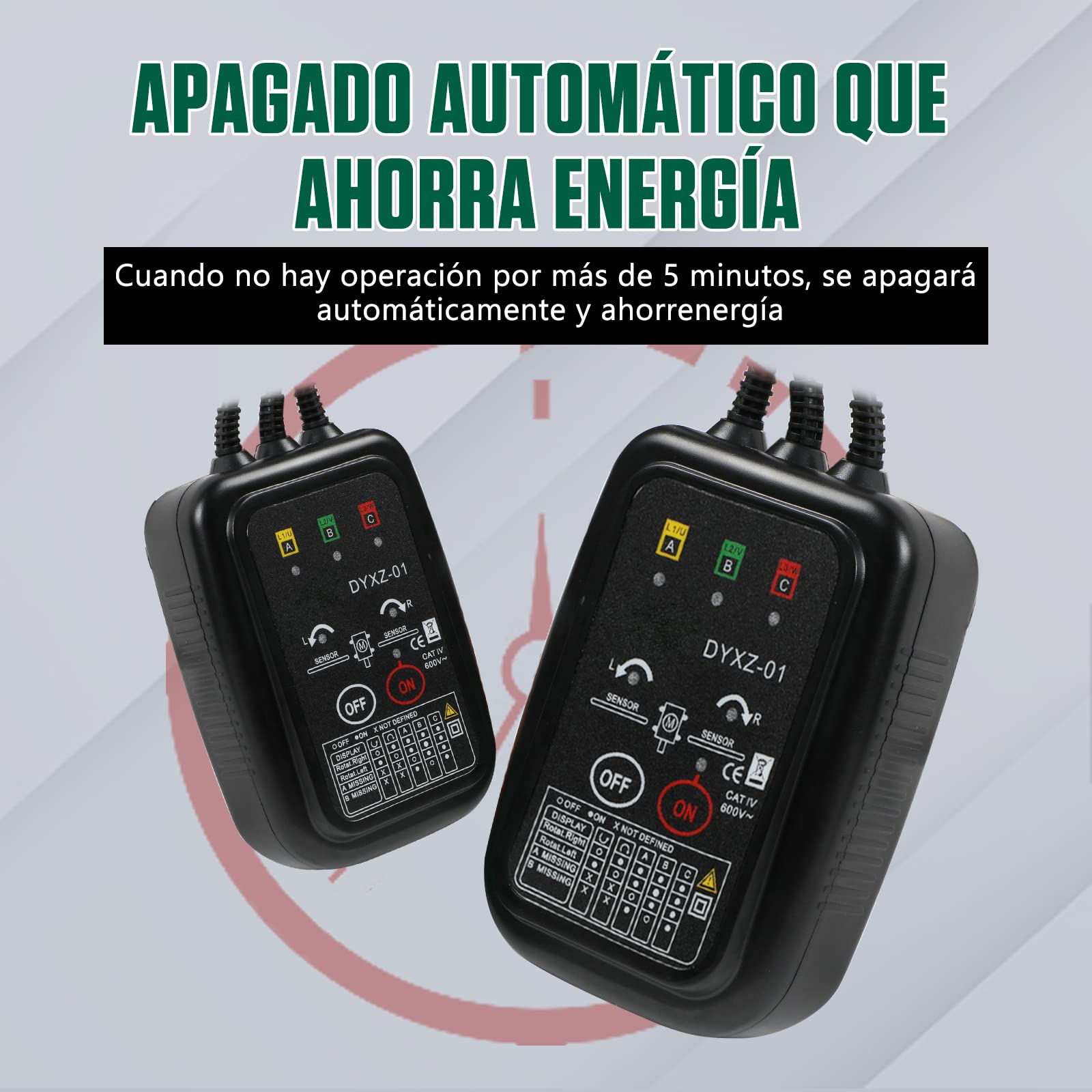 Probador de Rotación de Fases,Medidor de Secuencia de Fases sin Contacto, Comprobar de Rotación de Motores,LED Indicardor,70~600V AC Probadores de Tensión
